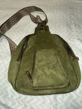 Vegan Olive Green Faux Suede Crossbody Sling Bag